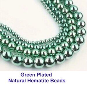 Natural Stone Green Plated Hematite. 15" Strand